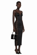Raven Black Floral Lace Semi-Sheer Midi Dress