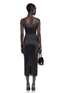 Raven Black Floral Lace Semi-Sheer Midi Dress