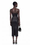 Raven Black Floral Lace Semi-Sheer Midi Dress