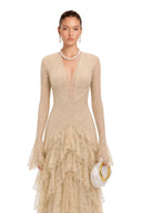 Rhiannon Beige Lace Tiered Midi Dress