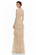 Rhiannon Beige Lace Tiered Midi Dress