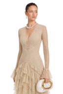 Rhiannon Beige Lace Tiered Midi Dress