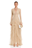Rhiannon Beige Lace Tiered Midi Dress