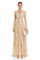 Rhiannon Beige Lace Tiered Midi Dress