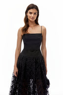 Tamsin Black Ruched Lace Maxi Dress