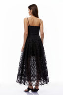 Tamsin Black Ruched Lace Maxi Dress