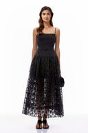 Tamsin Black Ruched Lace Maxi Dress