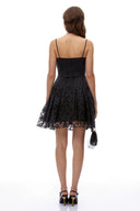 Tamsin Black Ruched Lace Mini Dress