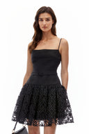 Tamsin Black Ruched Lace Mini Dress