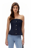Myrtle Navy Blue Strapless Button Down Top
