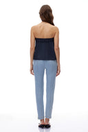 Myrtle Navy Blue Strapless Button Down Top