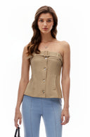 Myrtle Khaki Strapless Button Down Top