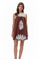 Persephone Chocolate Brown Cut-Out Mini Dress with Lace Panels