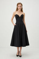 Coraline Black Sweetheart Neckline Corset Midi Dress