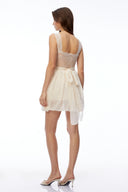 Zephyr Cream Square Neck Lace Pleated Mini Dress