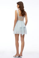 Zephyr Blue Square Neck Lace Pleated Mini Dress