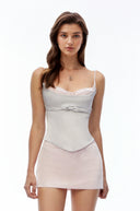 Garnet Grey Sweetheart Top & Skirt Set with Bow