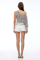 Joan Grey Lace One Shoulder Ruffled Top