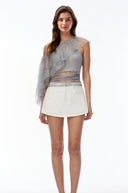 Joan Grey Lace One Shoulder Ruffled Top