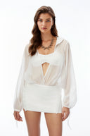 Ossie White Mini Dress with Ruffled Trim