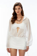 Ossie White Mini Dress with Ruffled Trim