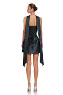 Karine Black Scarf Off Shoulder Ruched Mini Dress