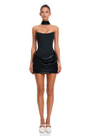 Karine Black Scarf Off Shoulder Ruched Mini Dress