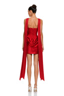 Karine Red Scarf Off Shoulder Ruched Mini Dress