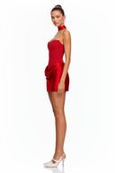 Karine Red Scarf Off Shoulder Ruched Mini Dress