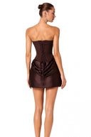Karine Brown Scarf Off Shoulder Ruched Mini Dress