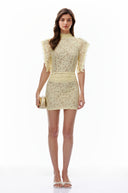 Drusilla Yellow Mock Neck Lace Mini Dress