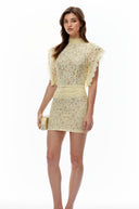 Drusilla Yellow Mock Neck Lace Mini Dress