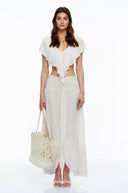 Roxelana Neutral Sheer Crop Top & Skirt Set