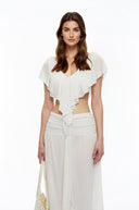 Roxelana Neutral Sheer Crop Top & Skirt Set