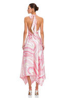 Ysabel Pink Abstract Print Halterneck Crop Top & Skirt Set