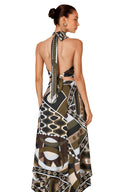 Ysabel Black Abstract Print Halterneck Crop Top & Skirt Set