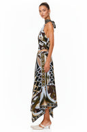 Ysabel Black Abstract Print Halterneck Crop Top & Skirt Set