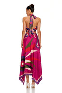 Ysabel Fuchsia Abstract Print Halterneck Crop Top & Skirt Set