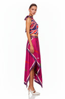 Ysabel Fuchsia Abstract Print Halterneck Crop Top & Skirt Set