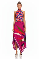Ysabel Fuchsia Abstract Print Halterneck Crop Top & Skirt Set