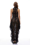 Veleda Black Floral Lace Asymmetrical Maxi Dress