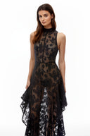 Veleda Black Floral Lace Asymmetrical Maxi Dress