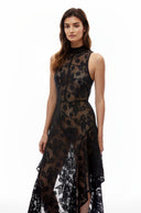 Veleda Black Floral Lace Asymmetrical Maxi Dress