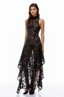 Veleda Black Floral Lace Asymmetrical Maxi Dress