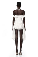 Nora White Ribbon-design Ruched Mini Dress