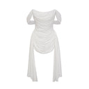 Nora White Ribbon-design Ruched Mini Dress