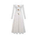 Melisende off-shoulder panelled maxi dress in White