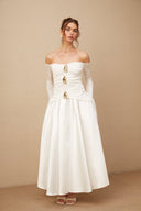 Melisende off-shoulder panelled maxi dress in White