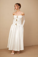 Melisende off-shoulder panelled maxi dress in White