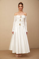Melisende off-shoulder panelled maxi dress in White